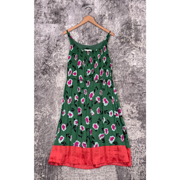 New Anthropologie Dress Medium Womens Green & Pink Floral Accordion Pleat Midi - Picture 1 of 8